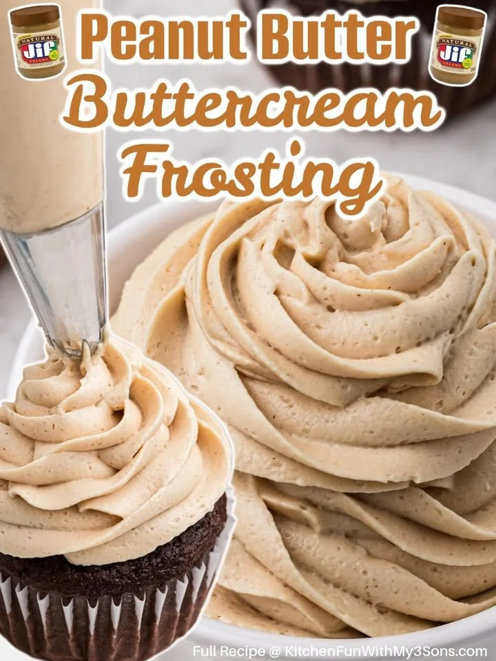 Delicious Peanut Butter Buttercream frosting on a chocolate cake