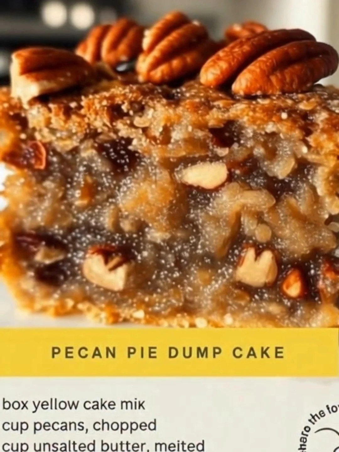 Delicious pecan pie dump cake served on a plate, showcasing its rich, gooey texture.
