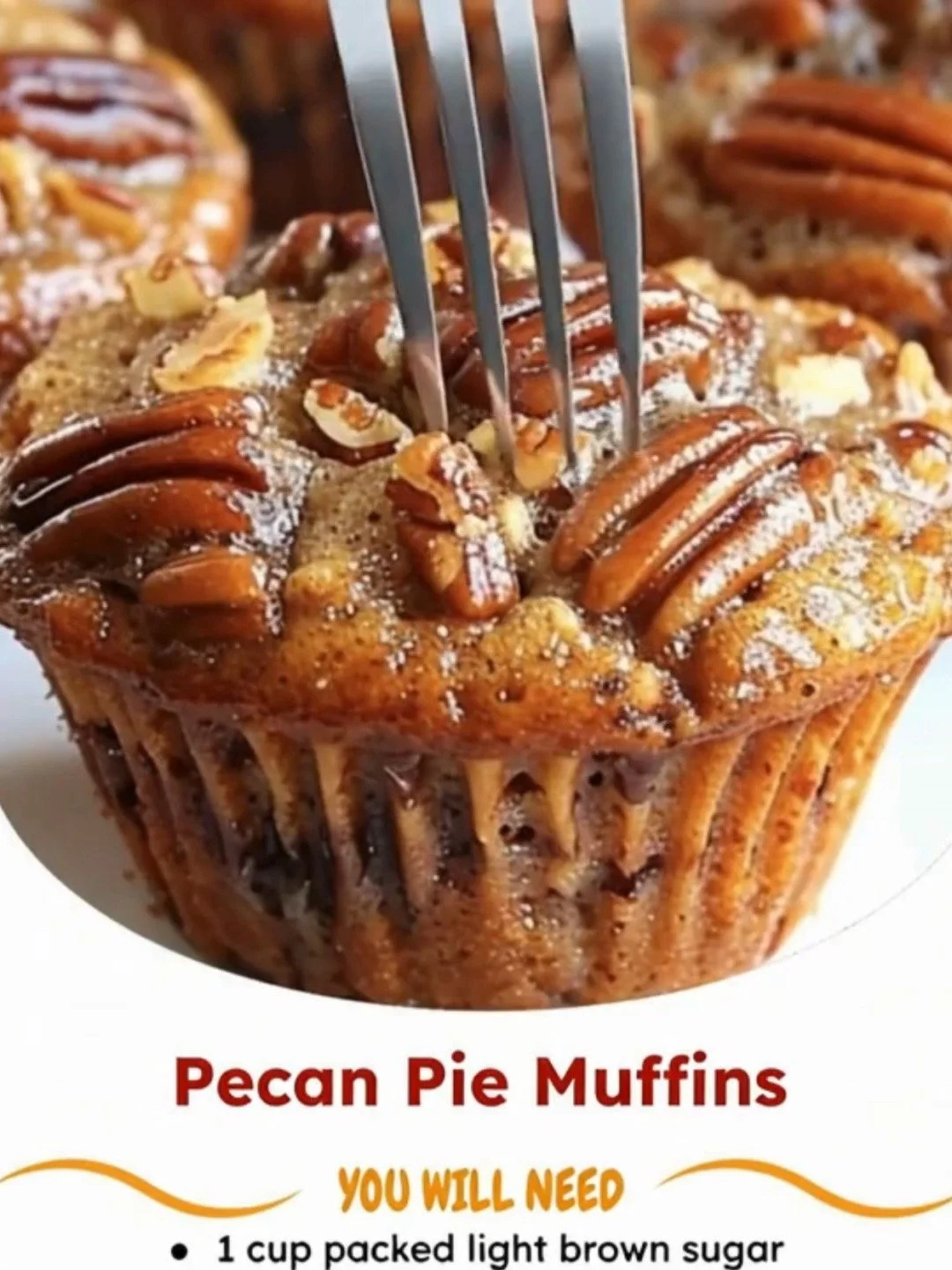 Delicious pecan pie muffins served on a plate with pecans on top