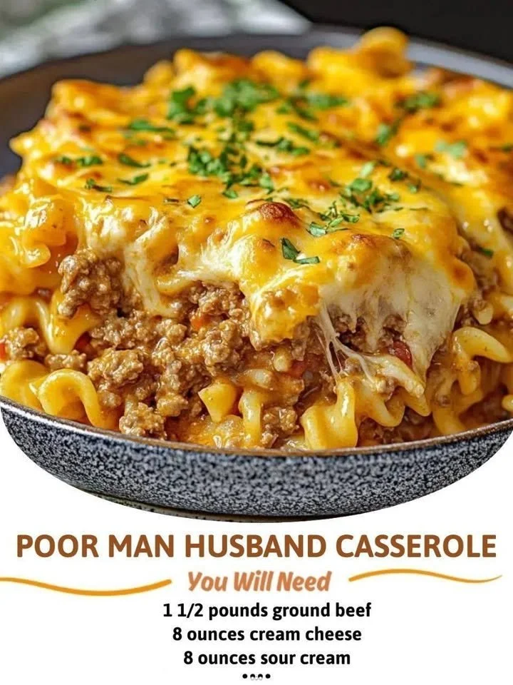 Delicious Poor Man Husband Casserole served in a dish.