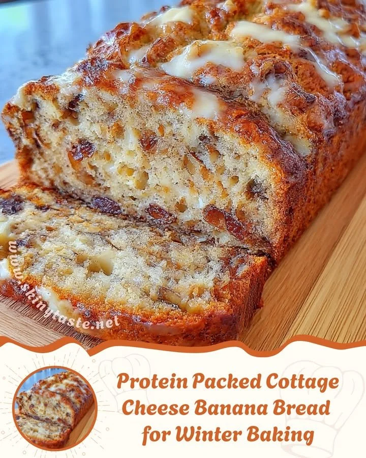 Slice of protein packed cottage cheese banana bread on a plate