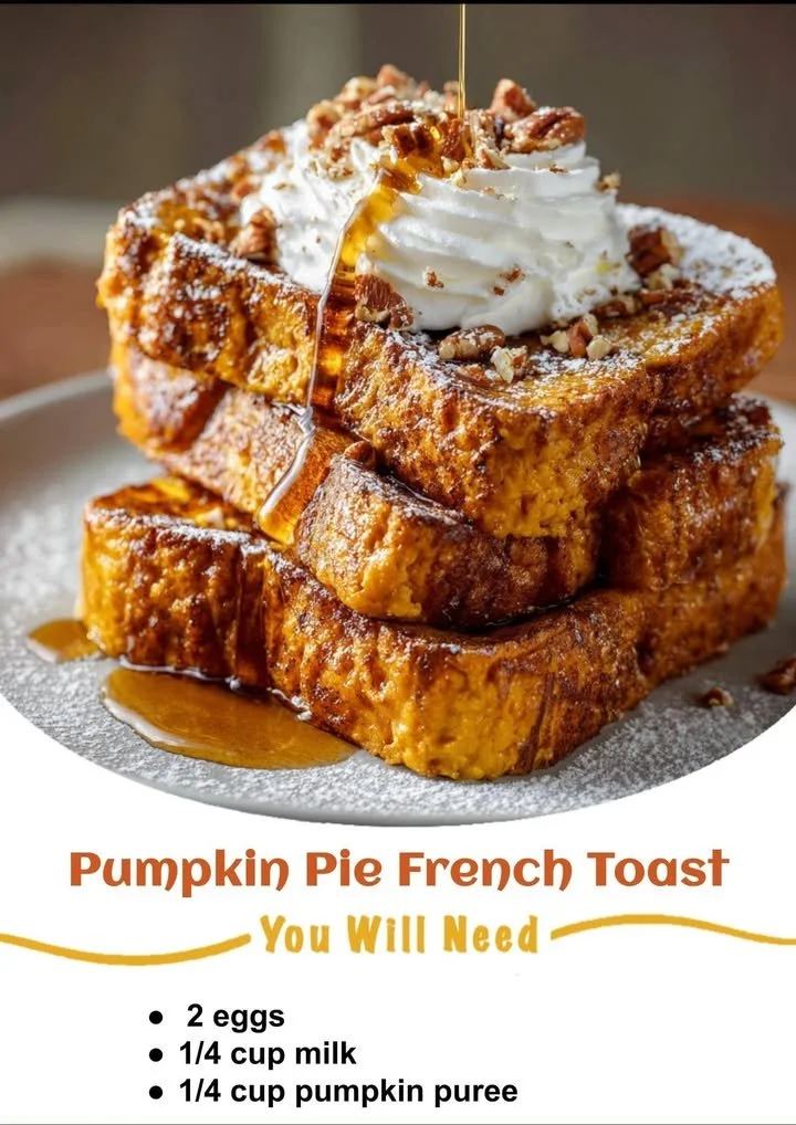Pumpkin Pie French Toast topped with whipped cream and cinnamon.