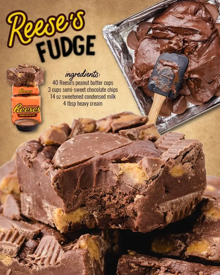 Delicious Reese's Peanut Butter Fudge topped with creamy peanut butter