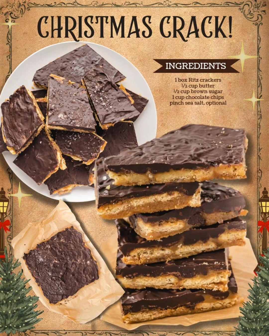 A plate of homemade Ritz Cracker Toffee with chocolate and nuts