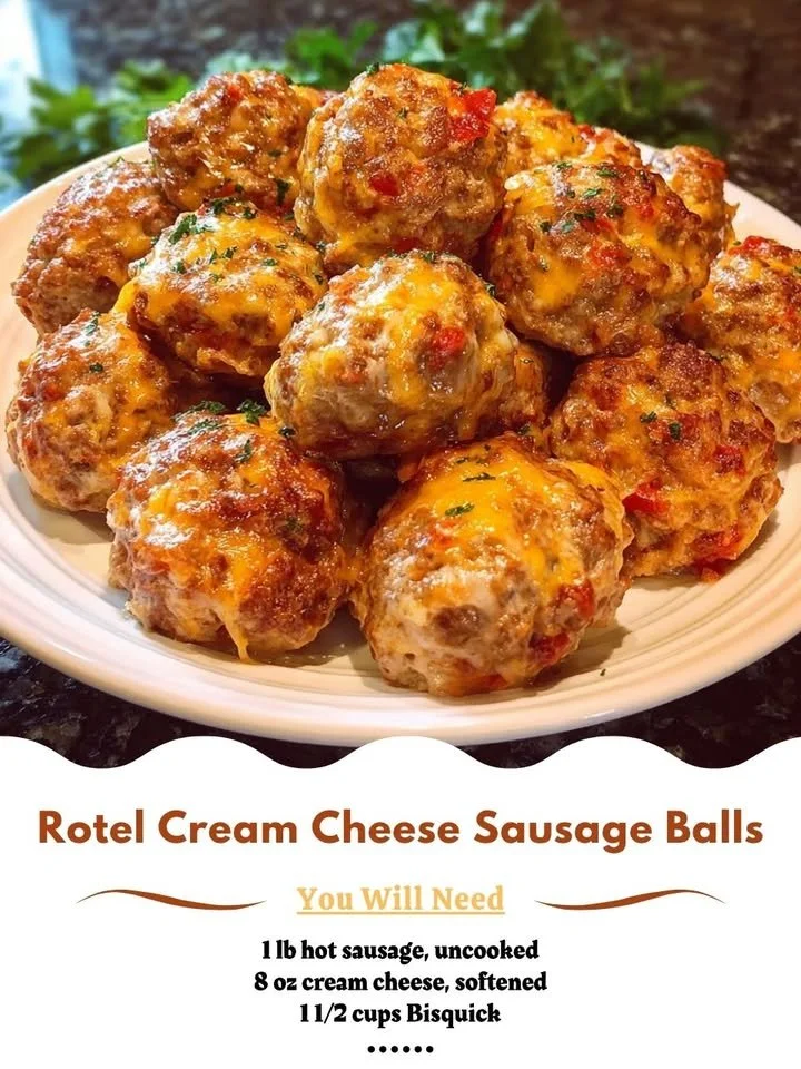 Delicious Rotel Cream Cheese Sausage Balls ready for serving.