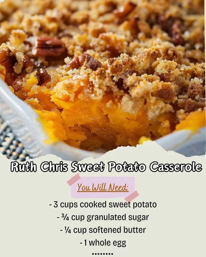 Delicious Ruth Chris sweet potato casserole topped with marshmallows and pecans