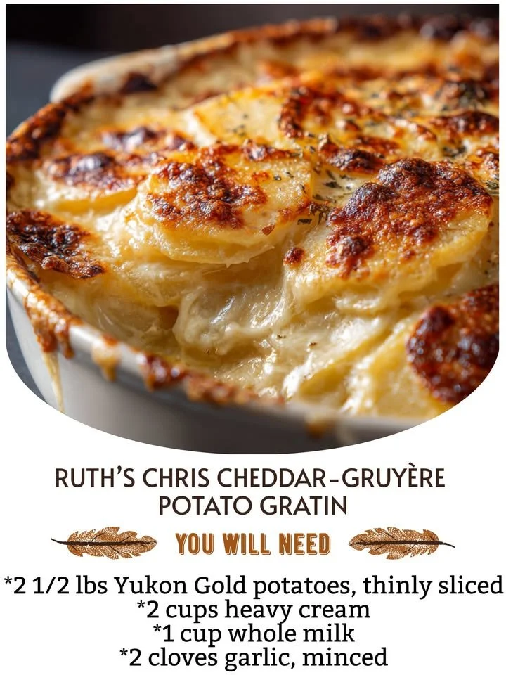 Ruth's Chris Cheddar-Gruyère Potato Gratin served in a dish