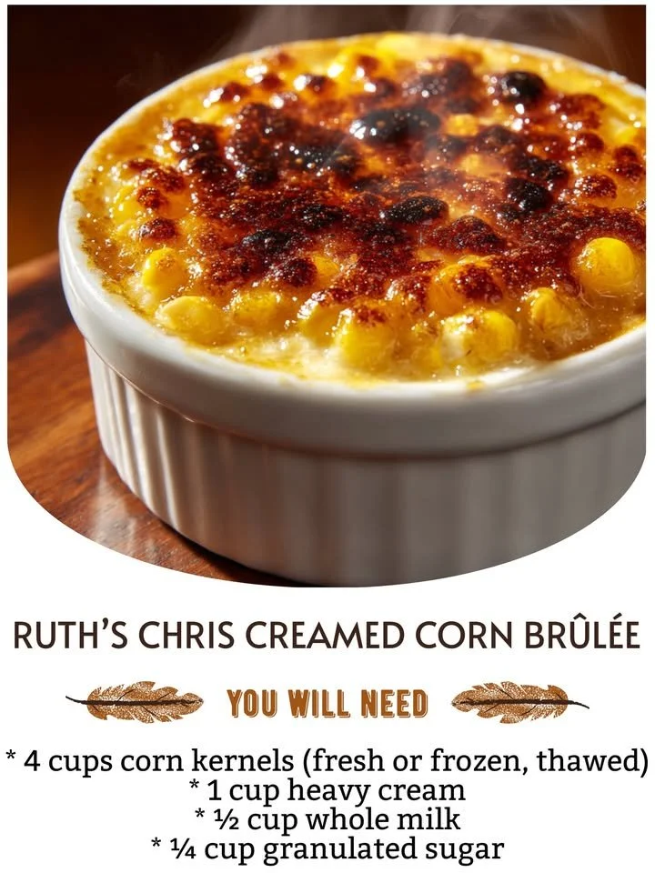 Delicious Ruth's Chris Creamed Corn Brûlée served in a dish