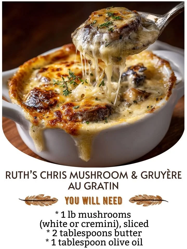 Delicious mushroom au gratin with Gruyère cheese from Ruth's Chris restaurant