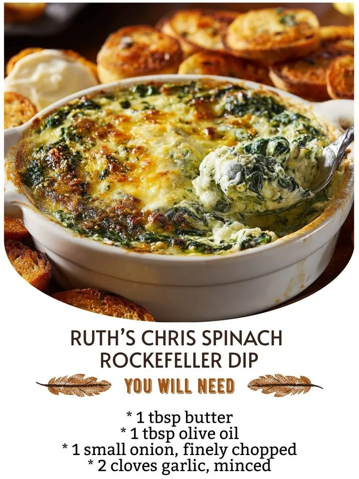 Ruth's Chris Spinach Rockefeller Dip served in a bowl with crispy bread