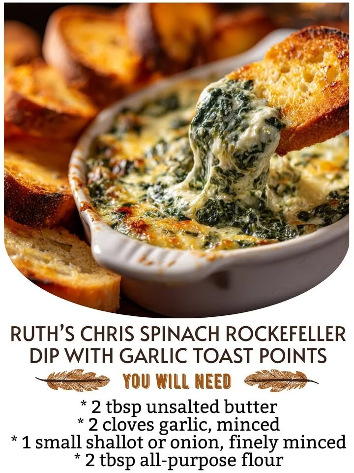 Ruth’s Chris Spinach Rockefeller Dip with garlic toast points appetizer