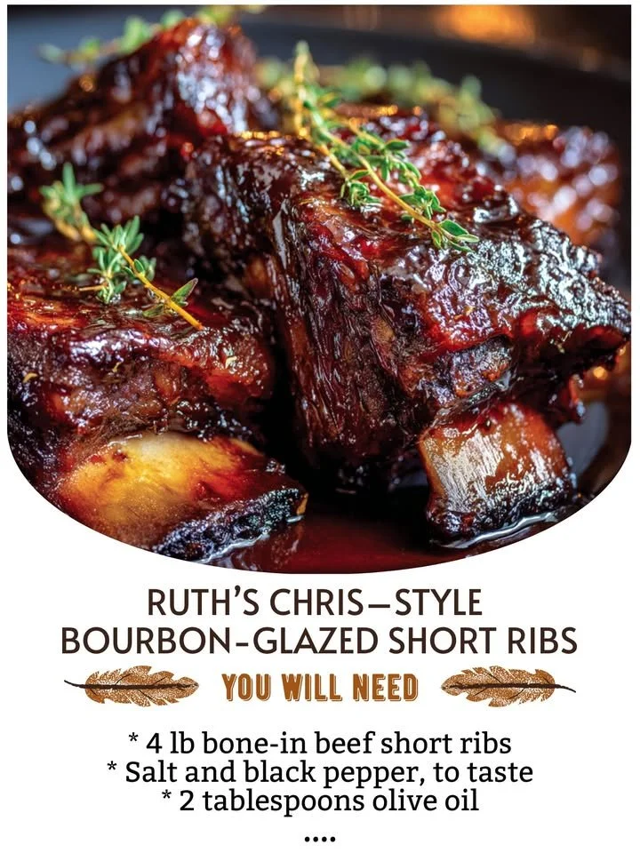 Delicious bourbon-glazed short ribs styled like Ruth's Chris restaurant
