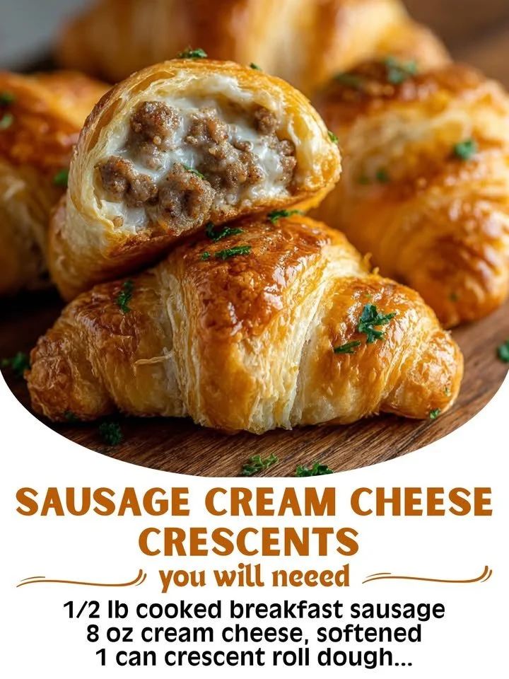 Savory sausage cream cheese crescents on a serving platter.