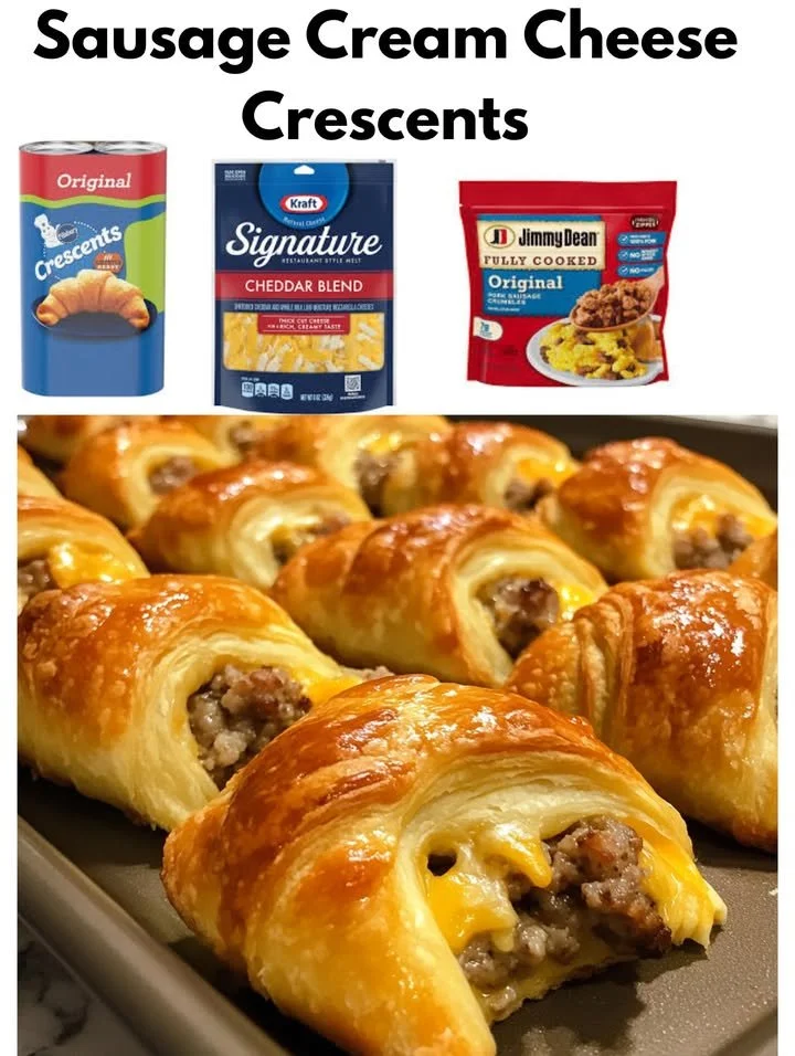Sausage Cream Cheese Crescents baked golden brown on a plate.