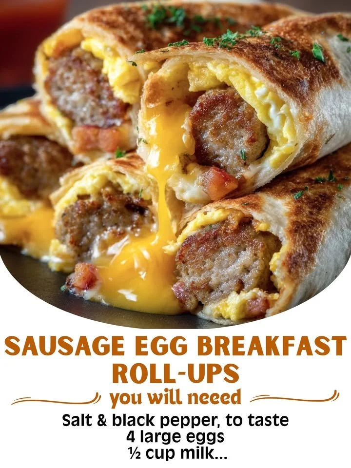 Sausage egg breakfast roll-ups served on a plate, a delicious morning meal.