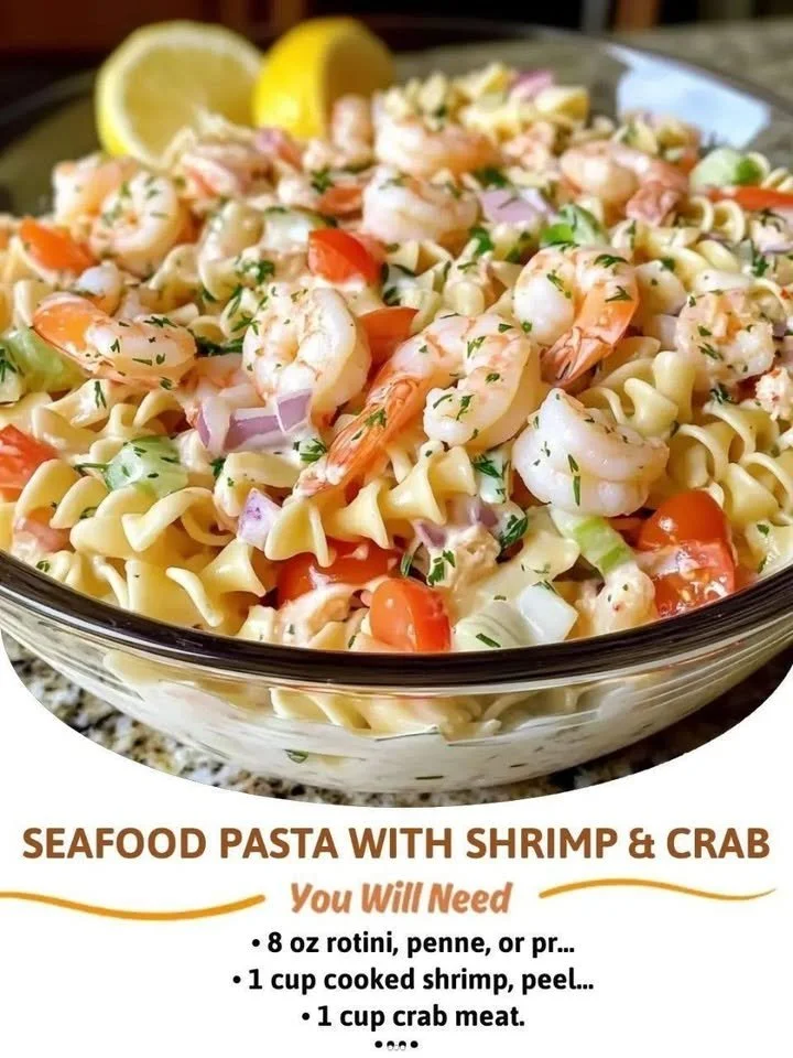 Delicious Seafood Pasta featuring Shrimp and Crab served elegantly.