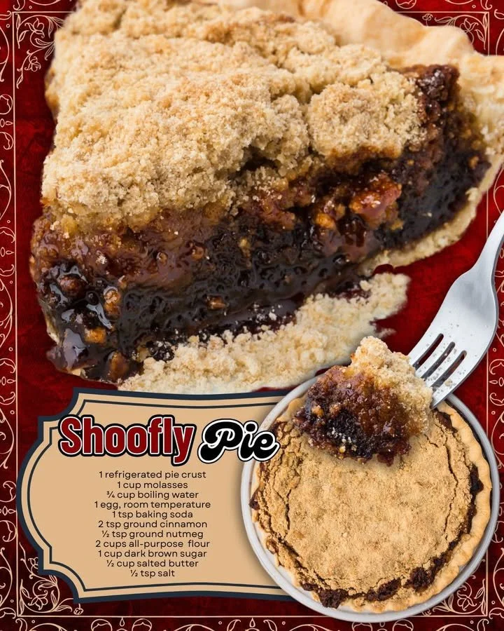 A slice of shoofly pie on a plate with a fork