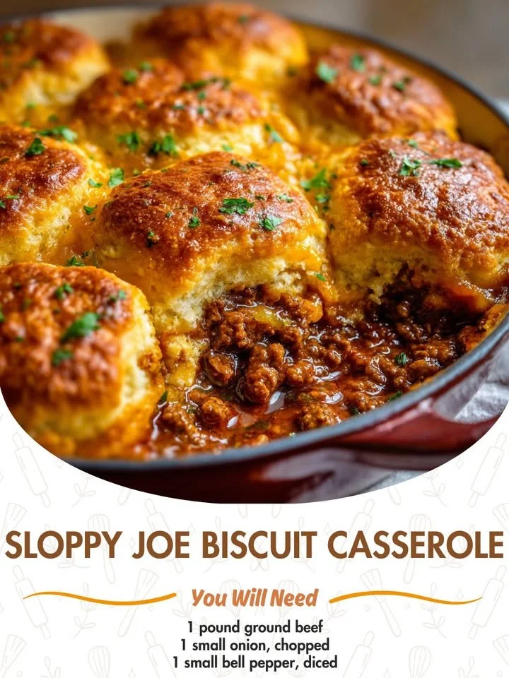 Delicious Sloppy Joe Biscuit Casserole served in a baking dish