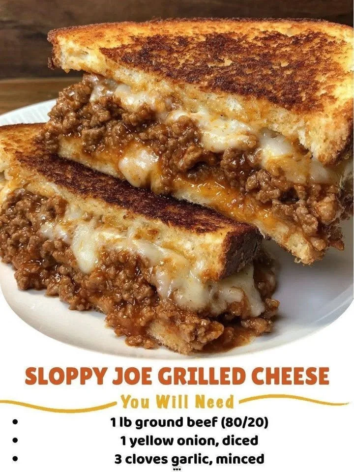 Sloppy Joe Grilled Cheese sandwich with melted cheese and savory filling