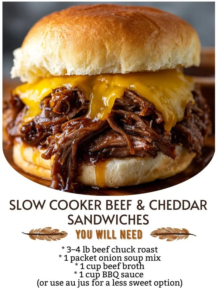 Slow Cooker Beef & Cheddar Sandwiches ready to serve