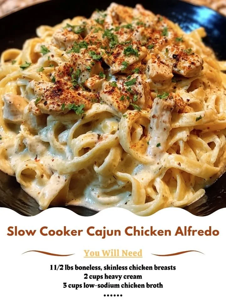 Delicious Slow Cooker Cajun Chicken Alfredo served in a bowl with herbs