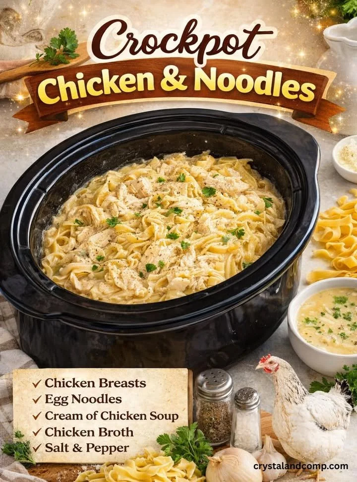 Delicious slow cooker chicken and noodles served in a bowl