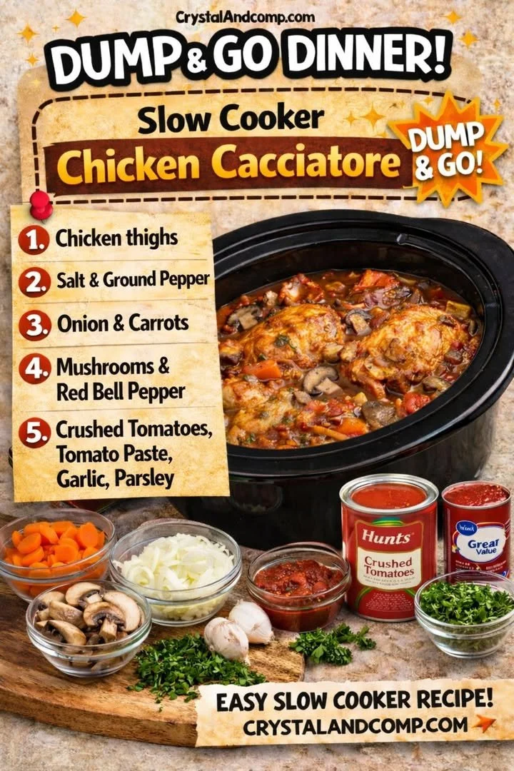 Slow Cooker Chicken Cacciatore served with fresh herbs and vegetables