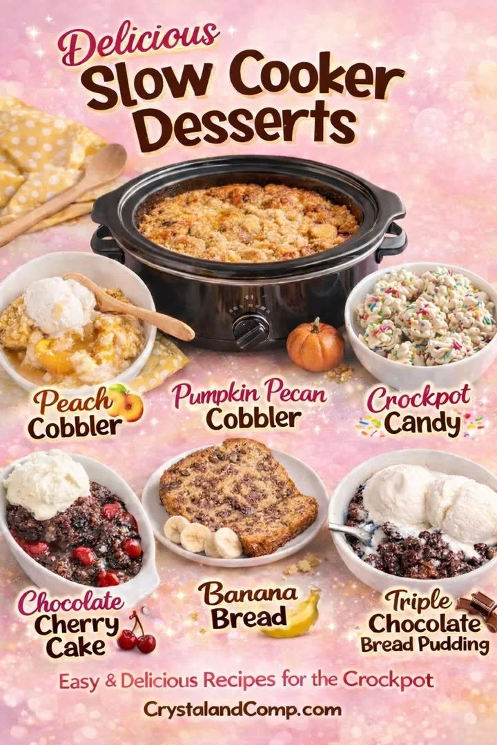 Delicious slow cooker desserts like chocolate lava cake and fruity cobbler