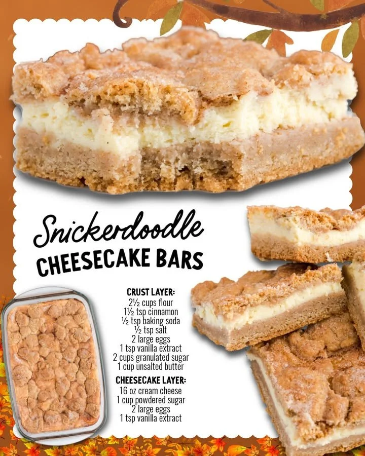 Delicious Snickerdoodle Cheesecake Bars with a cinnamon topping