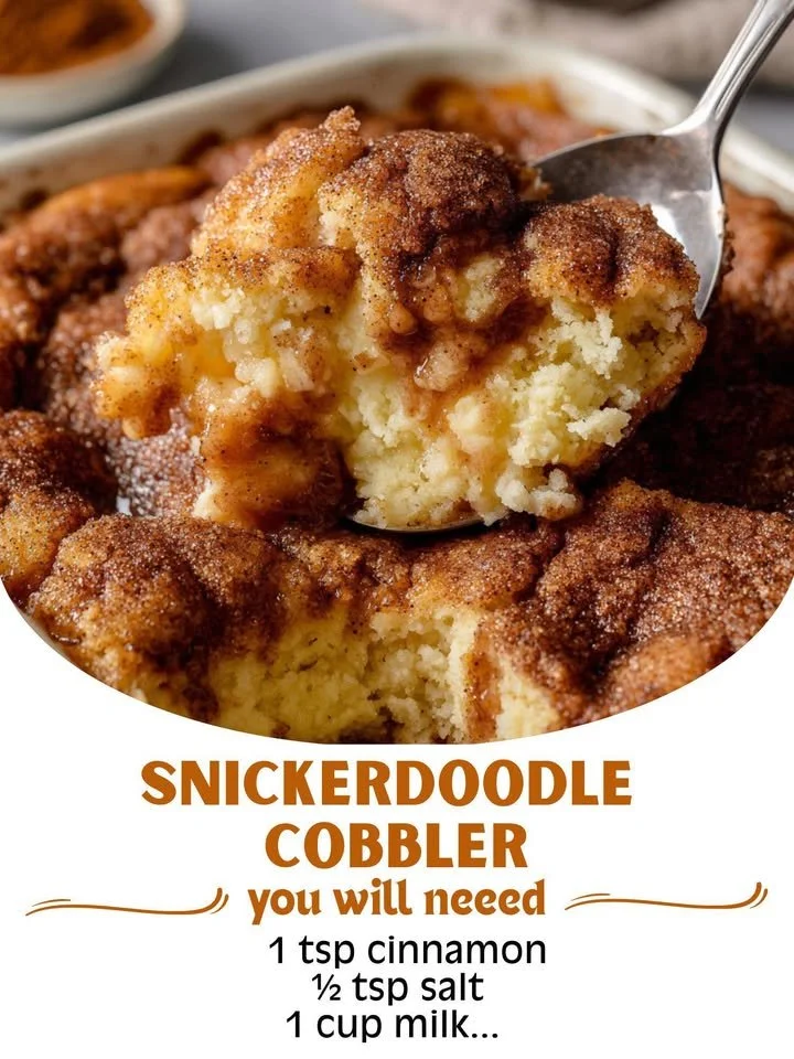 Delicious Snickerdoodle Cobbler dessert with cinnamon and sugar topping
