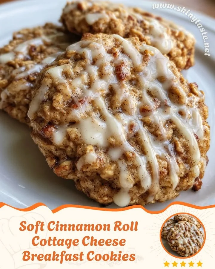 Soft cinnamon roll cookies with cottage cheese for a tasty breakfast option.