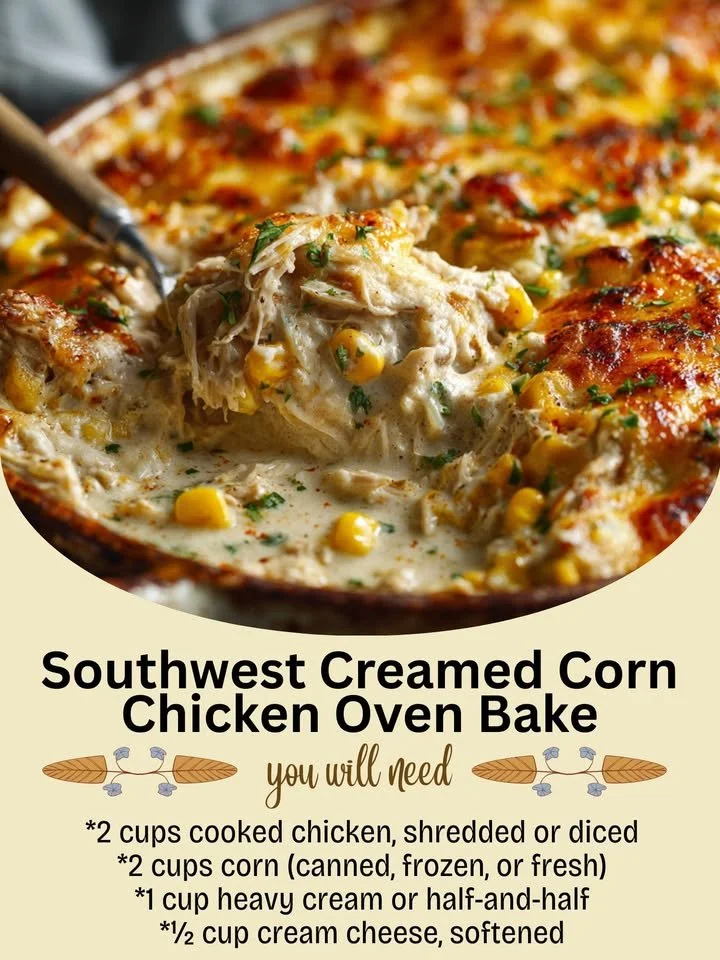 Southwest creamed corn chicken oven bake with vibrant corn and spices