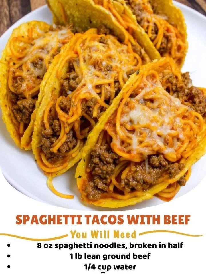 Delicious spaghetti tacos served in crunchy taco shells with sauce and toppings