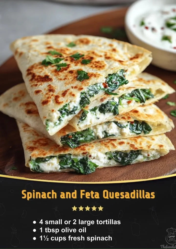 Delicious spinach and feta quesadillas on a plate