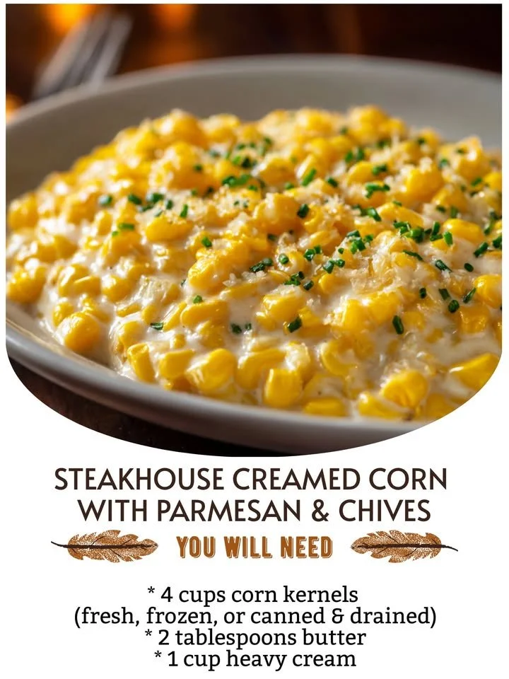 Steakhouse creamed corn topped with Parmesan cheese and chives
