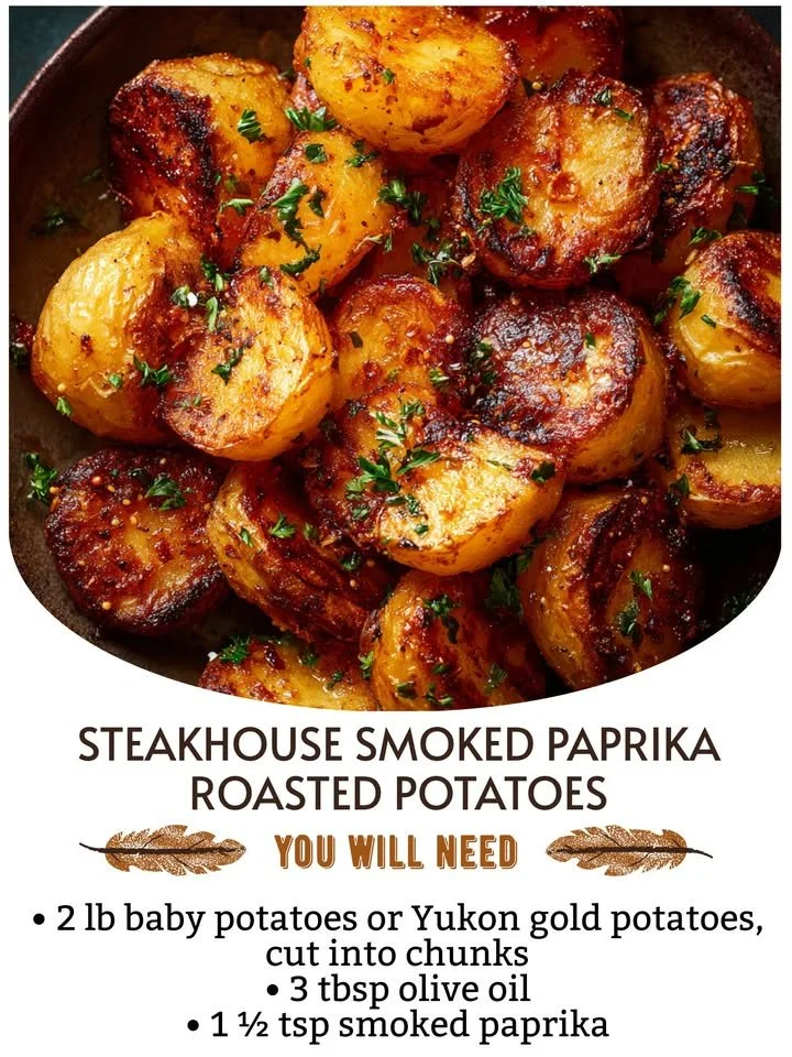 Delicious smoked paprika roasted potatoes served in a steakhouse style