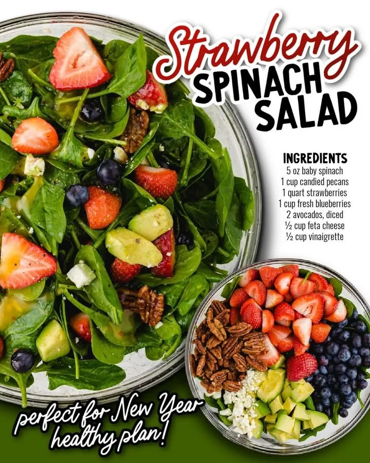 Delicious Strawberry Spinach Salad with fresh strawberries and spinach leaves