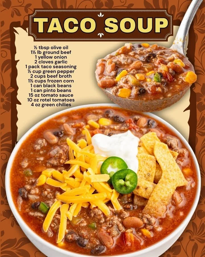 Bowl of homemade Taco Soup with toppings and garnishes.