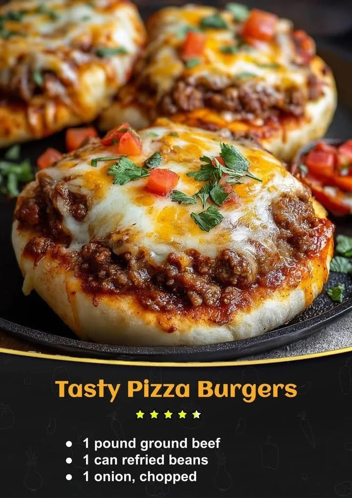 Delicious pizza burgers with melted cheese and toppings