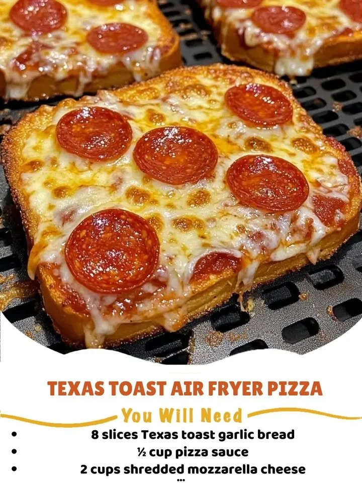 Texas Toast Air Fryer Pizza topped with cheese and pepperoni on crispy bread