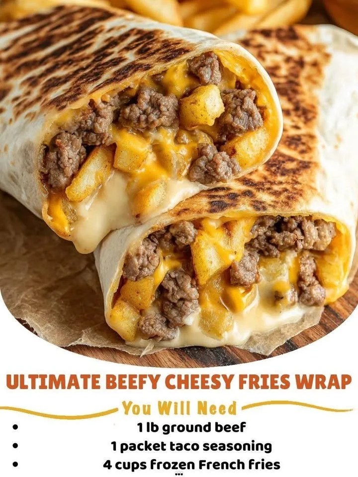 Ultimate Beefy Cheesy Fries Wrap with melted cheese and seasoned beef