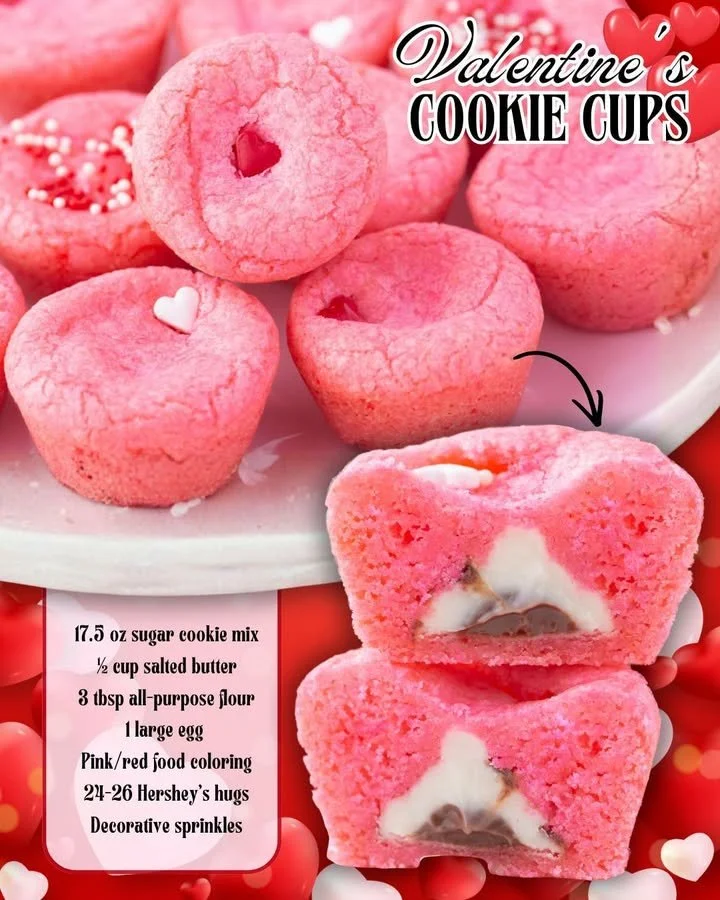 Delicious Valentine's Day cookie cups decorated with hearts