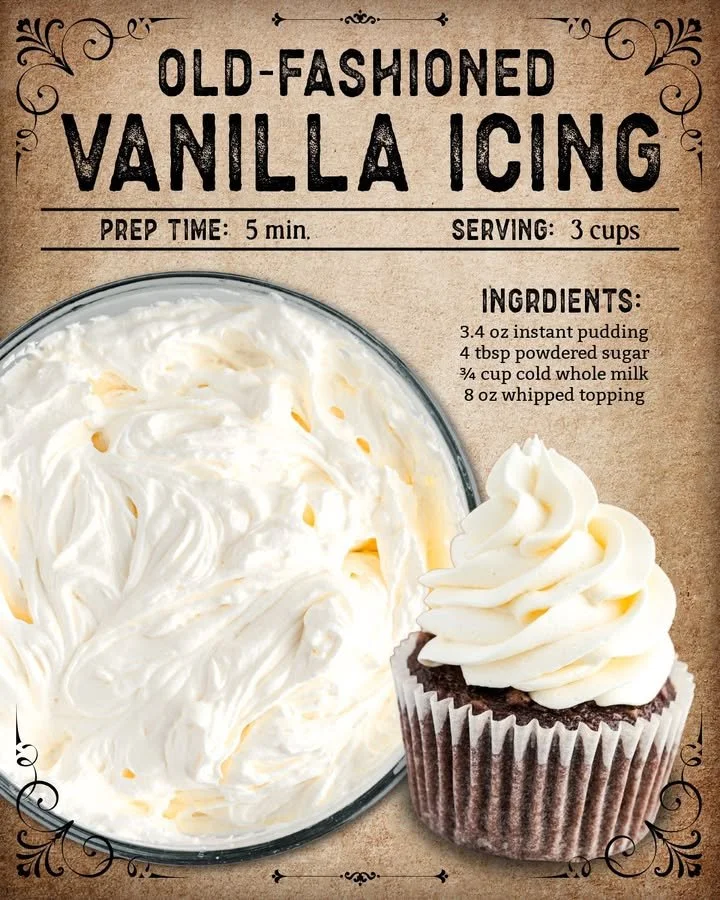 Delicious homemade vanilla icing on a cake