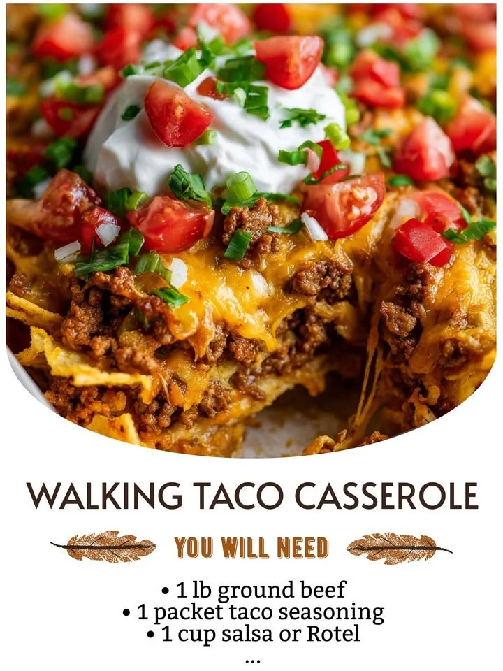 Delicious Walking Taco Casserole served in a colorful dish