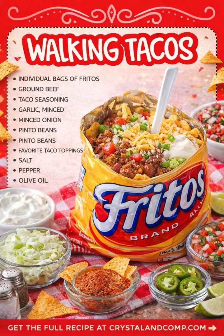 Delicious walking tacos served in a bag with toppings and ingredients