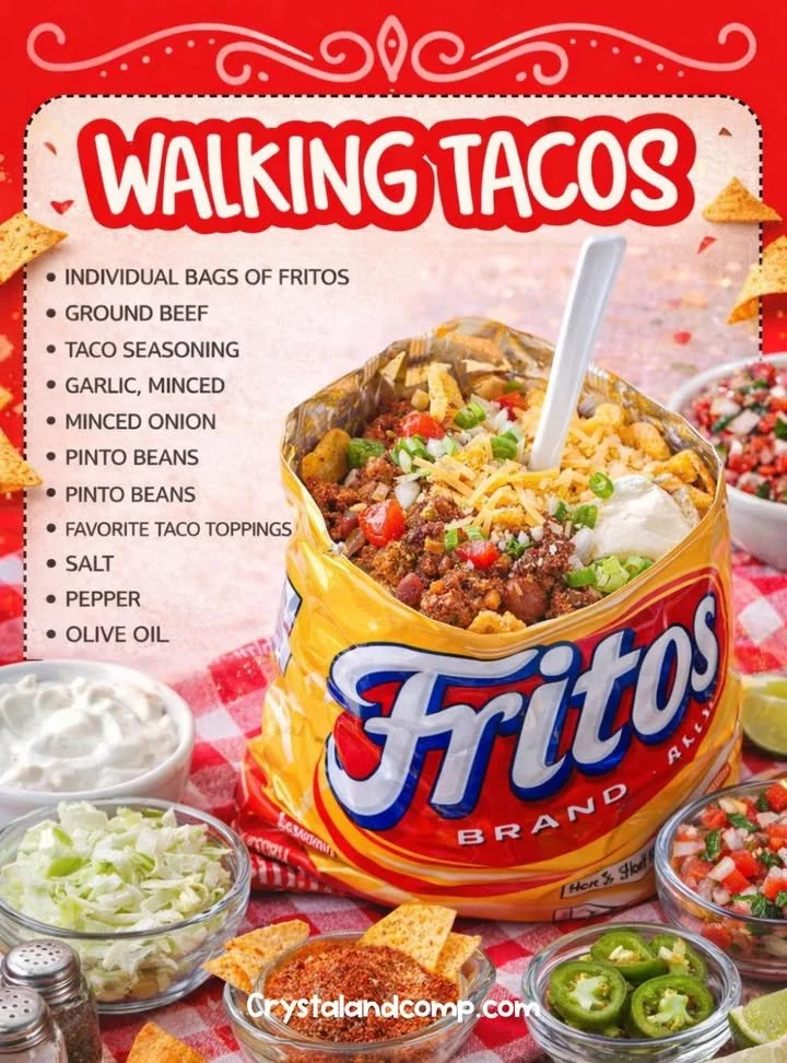 Delicious Walking Tacos served in a bag with toppings
