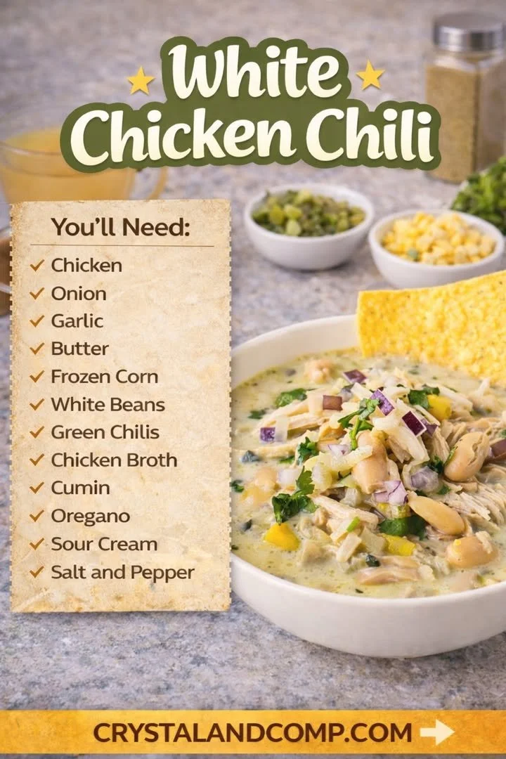 Delicious bowl of white chicken chili topped with cilantro and lime.