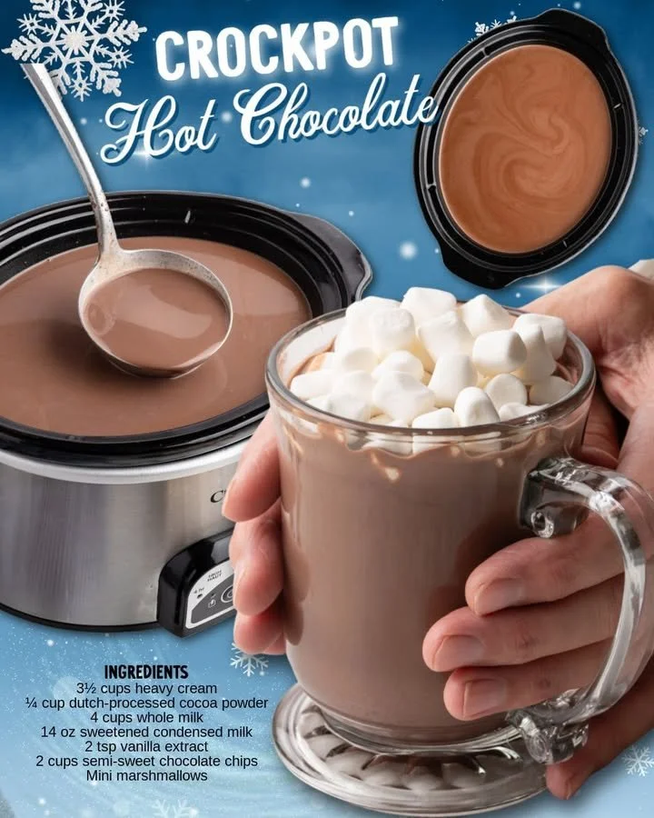 Delicious winter crockpot hot chocolate served in a mug with marshmallows