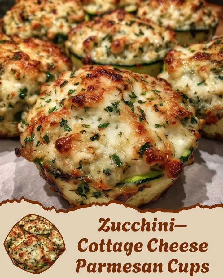 Zucchini cups with cottage cheese and parmesan ready to serve.