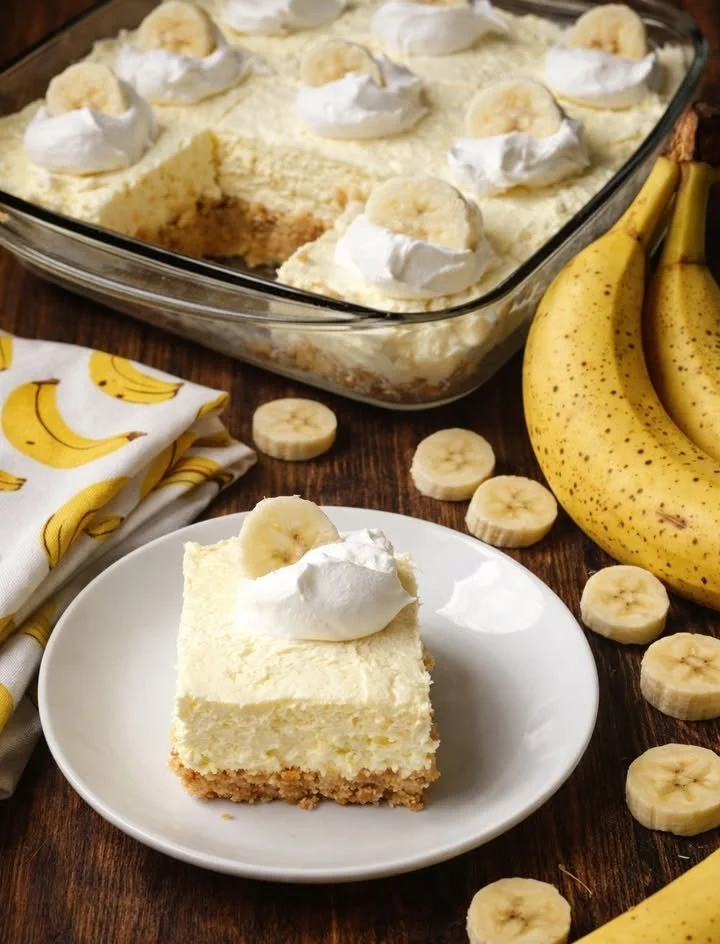 Delicious Banana Cream Cheesecake Bars with a creamy texture and banana topping